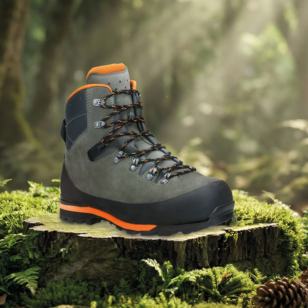 Stiefel, Wanderschuh, Grau, Orangene Akzente, Sohle Kontrast